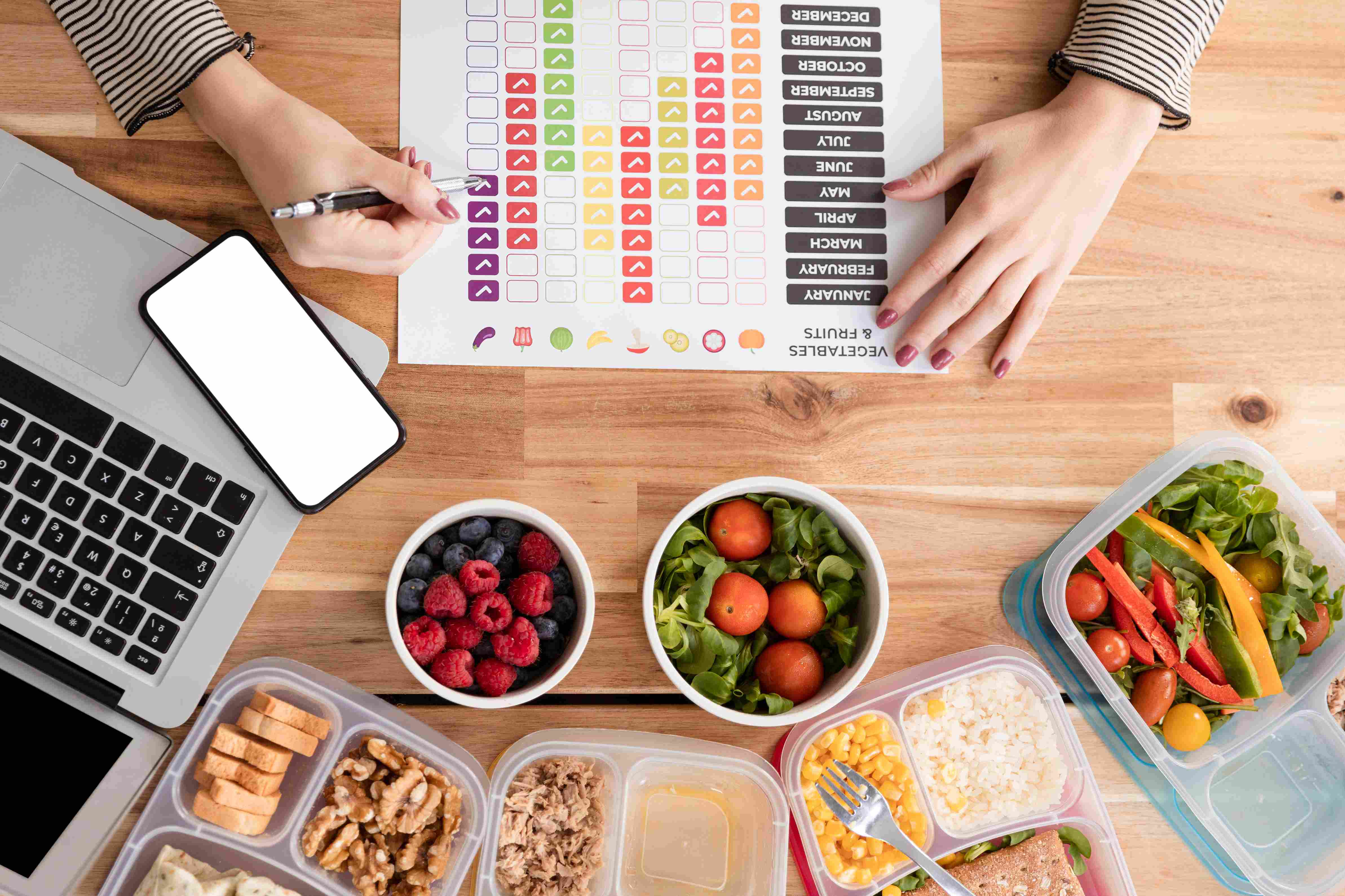 Notebook and food for tracking calories simply